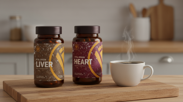 beef liver capsules and beef heart capsules with coffee