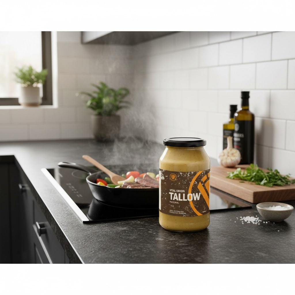 beef tallow on kitchen counter while cooking